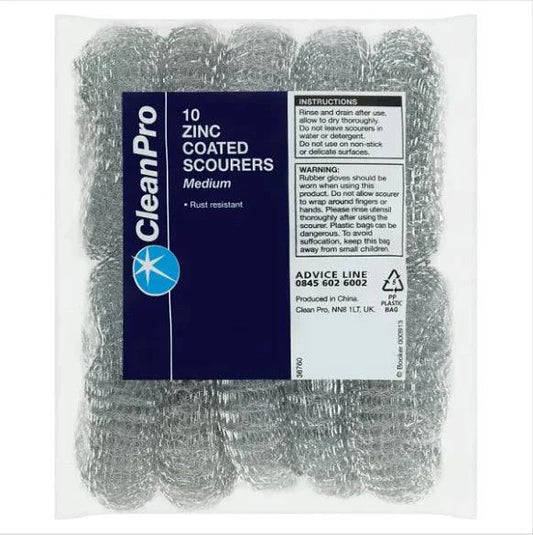 CleanPro 10 Zinc Coated Scourers Medium (Pack of 18) - Bulkbuydirect