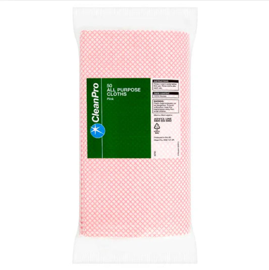 CleanPro 50 All Purpose Cloths Pink 60cm x 30cm (Pack of 15) - Bulkbuydirect