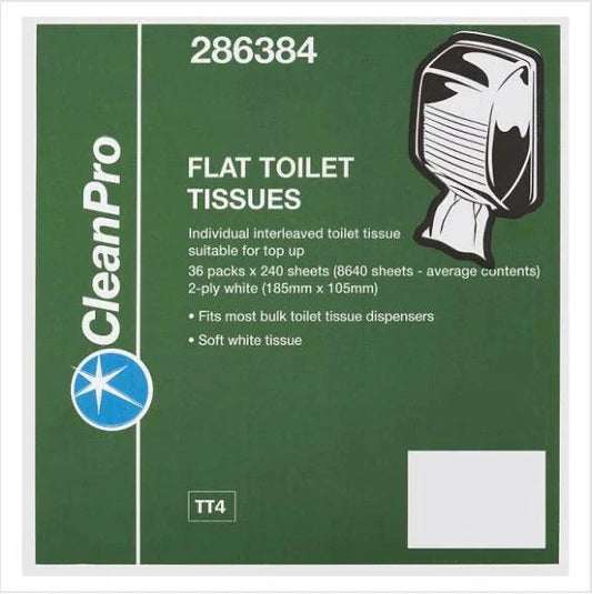 CleanPro Flat Toilet Tissues 2 Ply (Pack of 1) - Bulkbuydirect