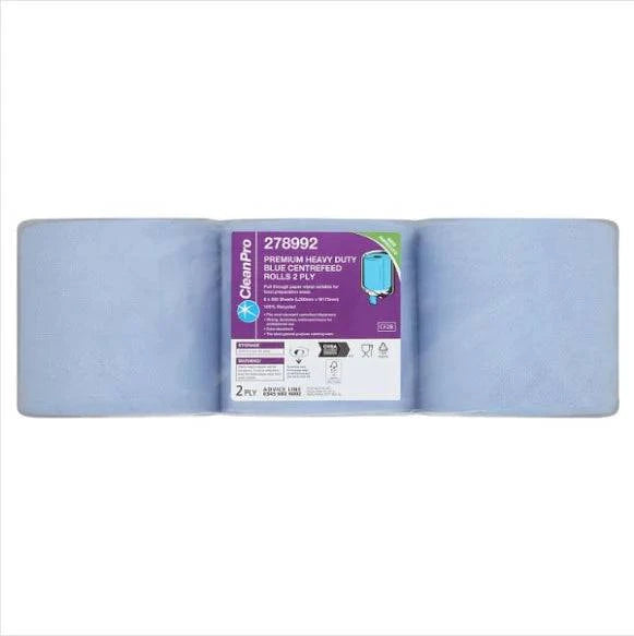 CleanPro Premium Heavy Duty Blue Centrefeed Rolls 2ply 6 Rolls (Pack of 1) - Bulkbuydirect