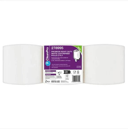 CleanPro Premium Heavy Duty White Centrefeed Rolls 2 Ply 6 Rolls (Pack of 1) - Bulkbuydirect