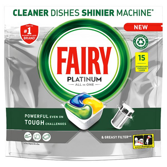 Fairy Platinum All In One Dishwasher Tablets, Lemon, 15 Tablets