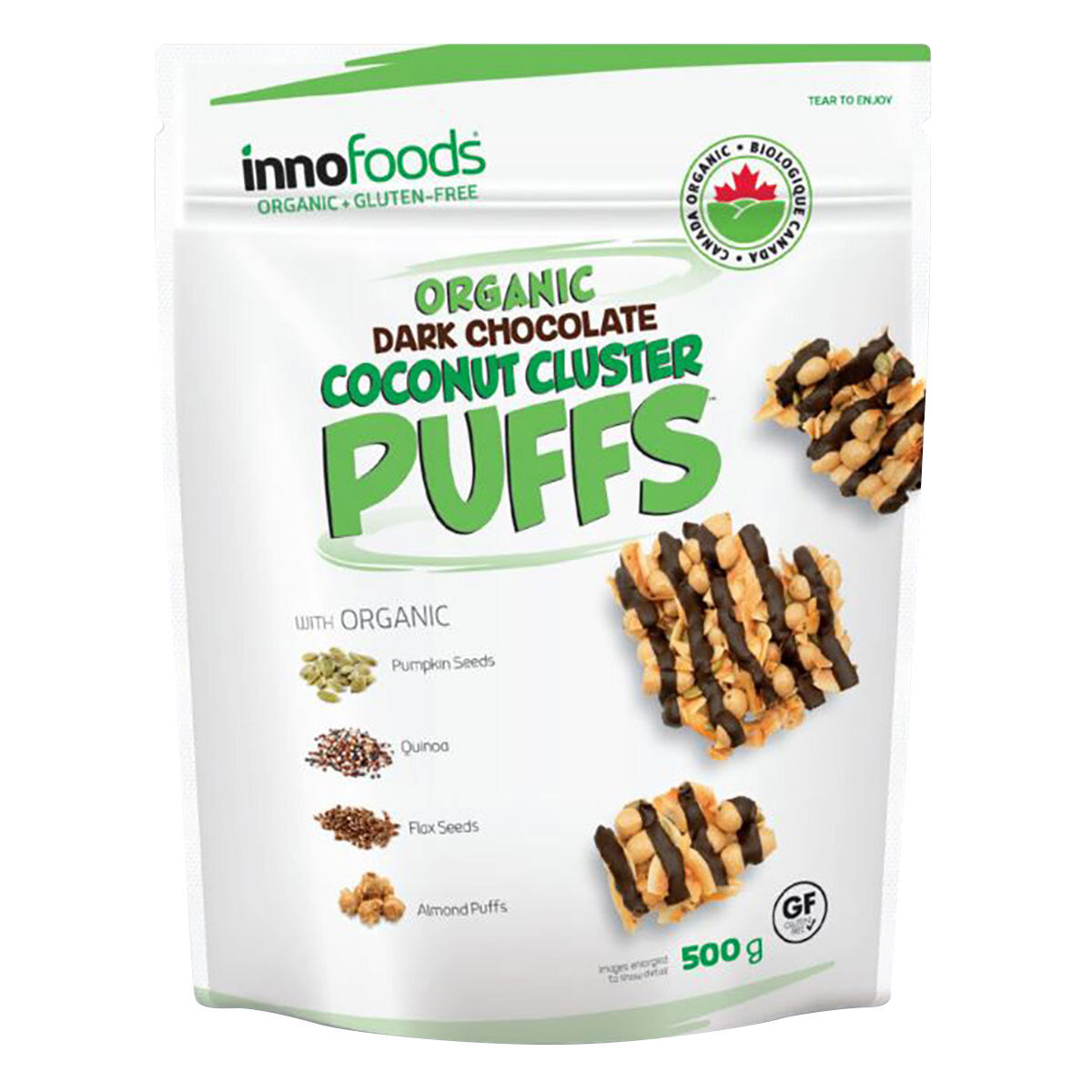Inno Foods Organic Dark Chocolate Coconut Cluster Puffs 500g: Pure Indulgence in Every Bite