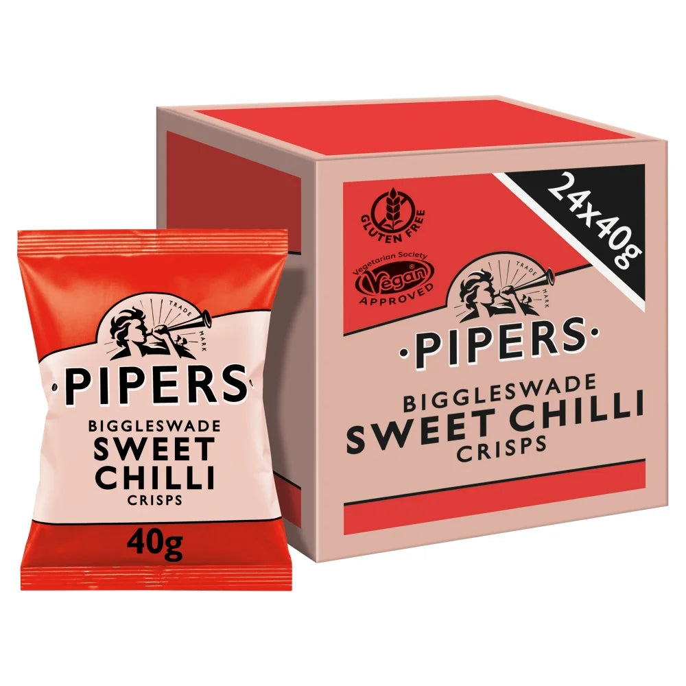 Pipers Crisps Biggleswade Sweet Chilli 40g, Pack of 24