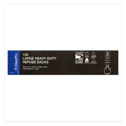 CleanPro 150 Large Heavy Duty Refuse Sacks Black 75L - Bulkbuydirect