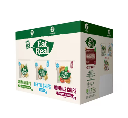 Eat Real Variety Box, 15 Pack (Quinoa, Lentil, Hummus Crisps - Gluten Free & Vegan)