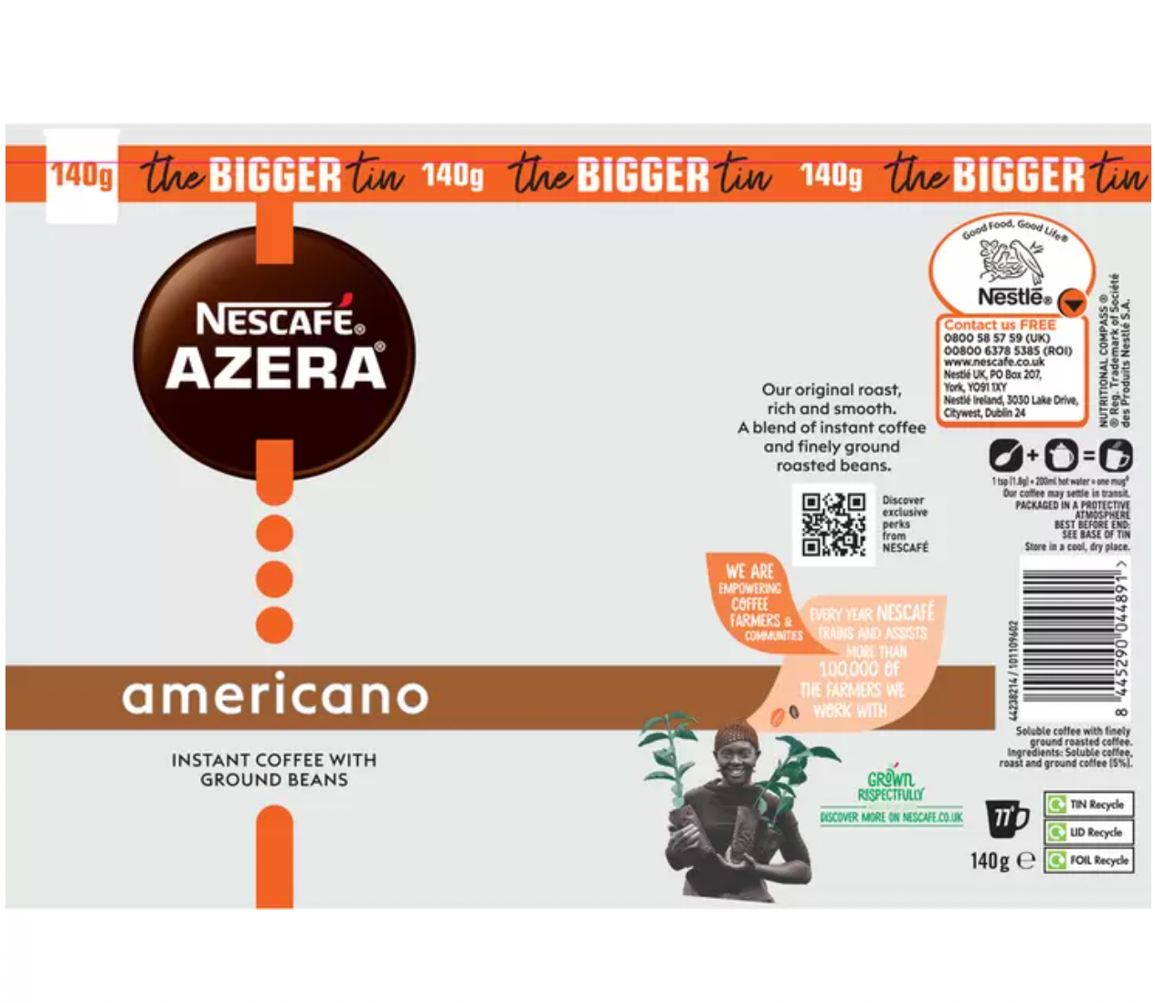 Nescafé Azera Americano Coffee with Ground Beans, 3 x 140g