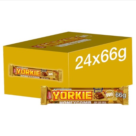 Yorkie Honeycomb Milk Chocolate DUO Bar 66g (case of 24 bars)