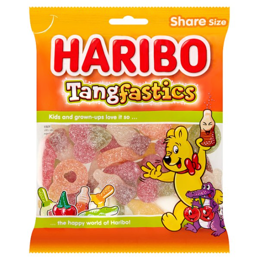 HARIBO Tangfastics Fruit & Cola Flavour Fizzy Jelly Sweets Sharing Bag 160g (case of 12)