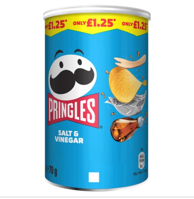 Pringles Salt & Vinegar 70g, PM £1.25, Pack of 12