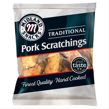 Midland Snacks Traditional Pork Scratchings 12x40g (Pubcard)