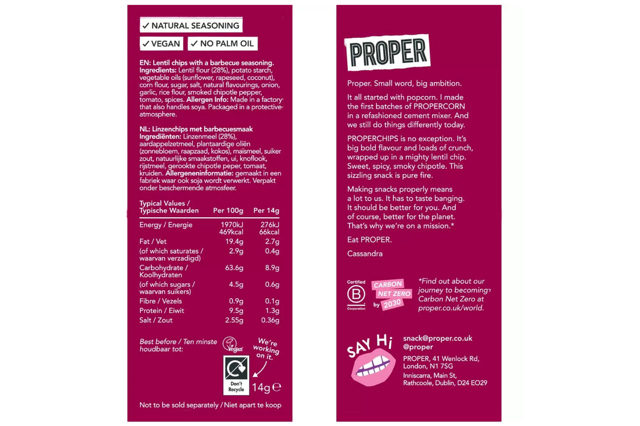 Proper Barbecue Lentil Chips 50g (15 x 50g)