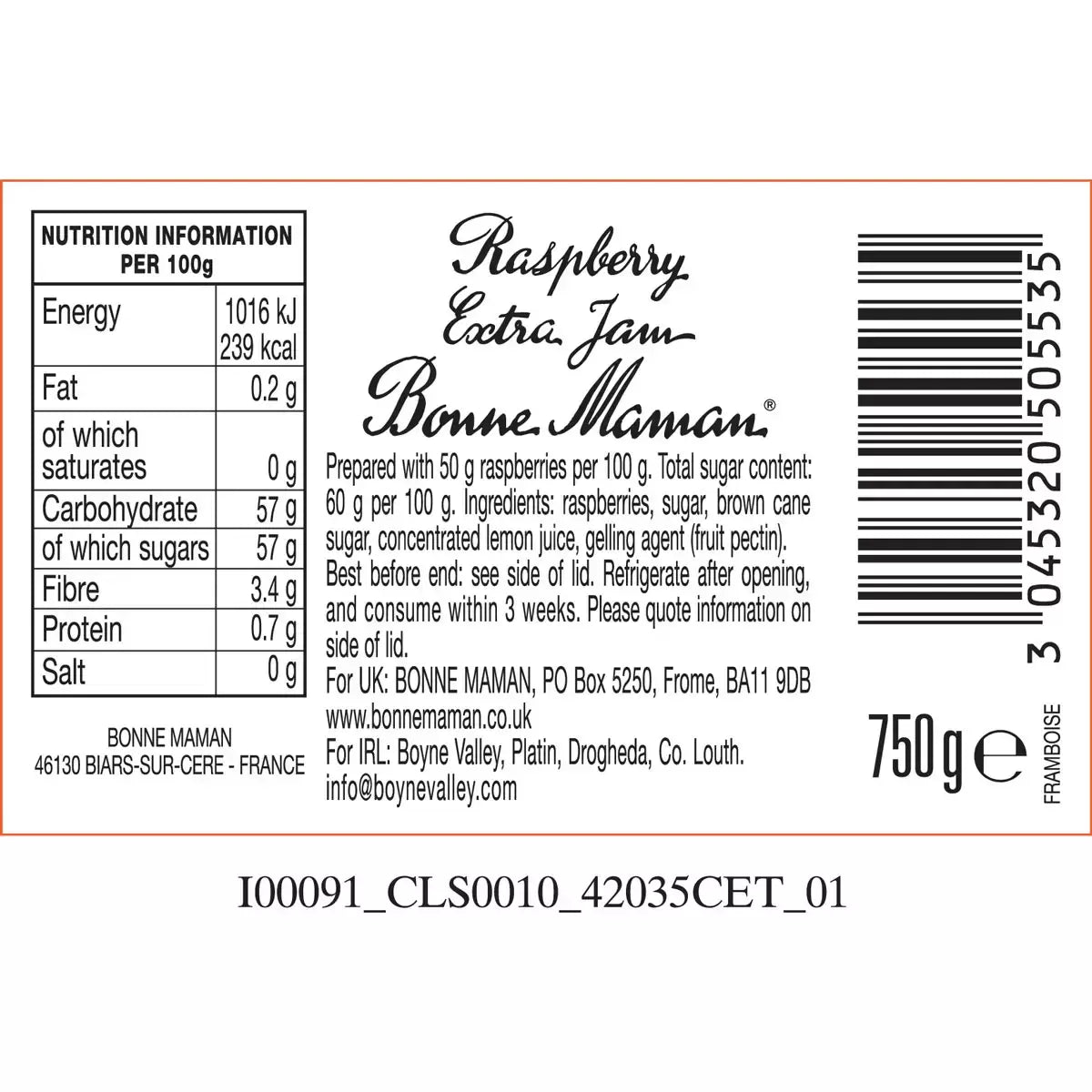 Bonne Maman Raspberry Conserve, 750g - Bulkbuydirect