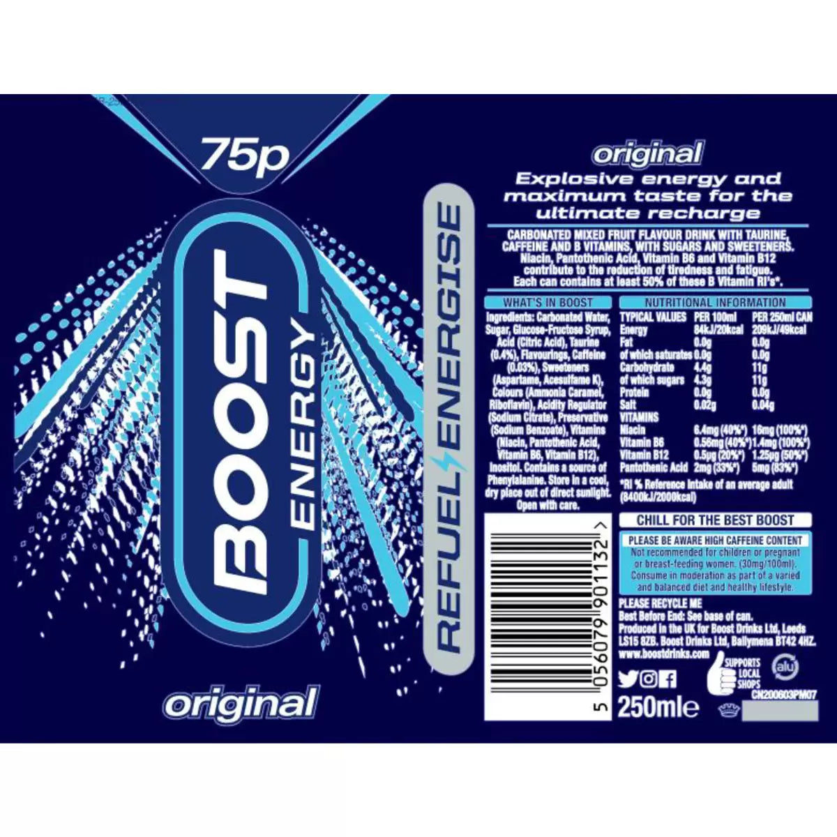 Boost Energy Original PMP 75p, 24 x 250ml - Bulkbuydirect