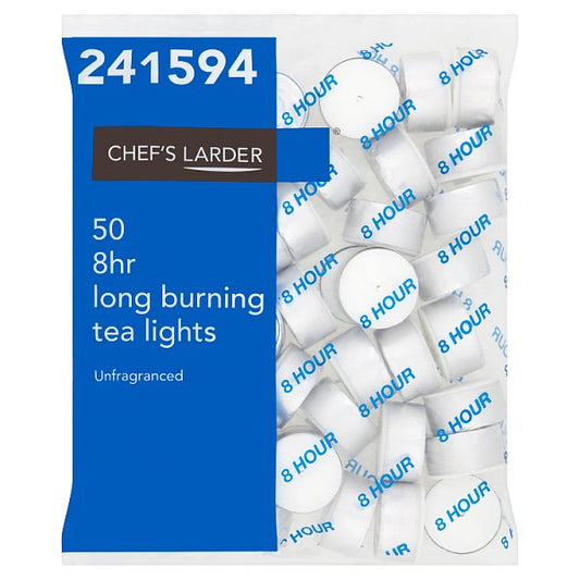 Chef's Larder 8hr Long Burning Tea Lights (10x50pk) - Bulkbuydirect