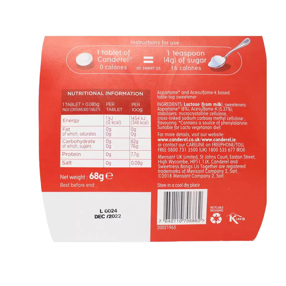 Canderel Low Calorie Sweetener, 2 x 400 Tablets - Bulkbuydirect