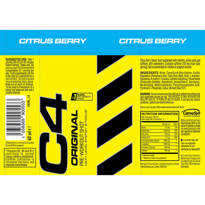 C4 Original Pre-Workout Shots in Citrus Berry, 12 x 60ml - Bulkbuydirect