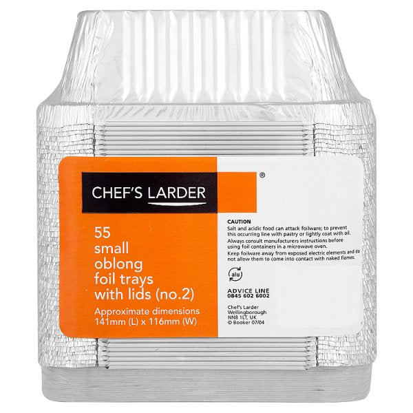 Chef's Larder 55 Small Oblong Foil Trays with Lids 141mm (Pack of 16) - Bulkbuydirect