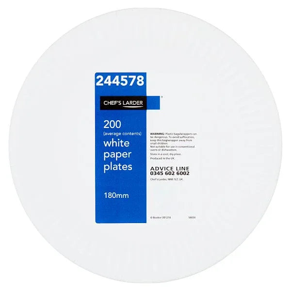 Chef's Larder 200 White Paper Plates 180mm (Pack of 6) - Bulkbuydirect