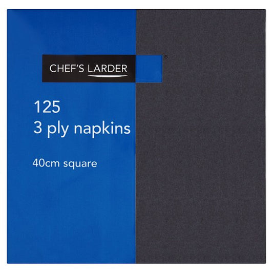 Chef's Larder 125 3 Ply Napkins Black 40cm Square (Pack of 1) - Bulkbuydirect