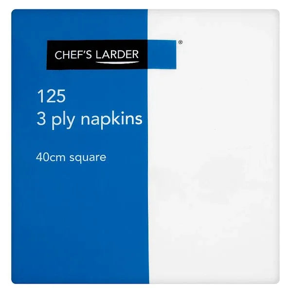 Chef's Larder 125 3 Ply White Napkins 40cm Square (Pack of 8) - Bulkbuydirect
