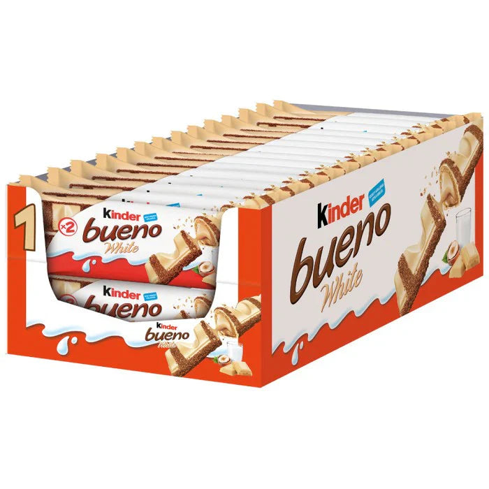 Kinder Bueno White Chocolate & Hazelnut Wafer Biscuit Snack Bar 39g (case of 30)