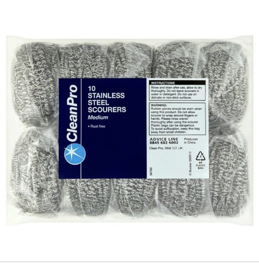 CleanPro 10 Stainless Steel Scourers, Medium - Bulkbuydirect