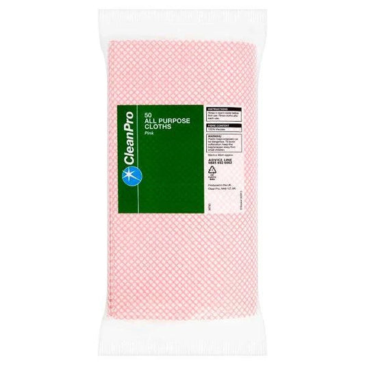 CleanPro 50 All Purpose Cloths Pink 60cm x 30cm (Pack of 1) - Bulkbuydirect