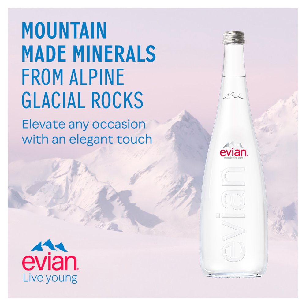 evian Still Natural Mineral Water Glass Bottle 750ml (12 Pack) - Bulkbuydirect