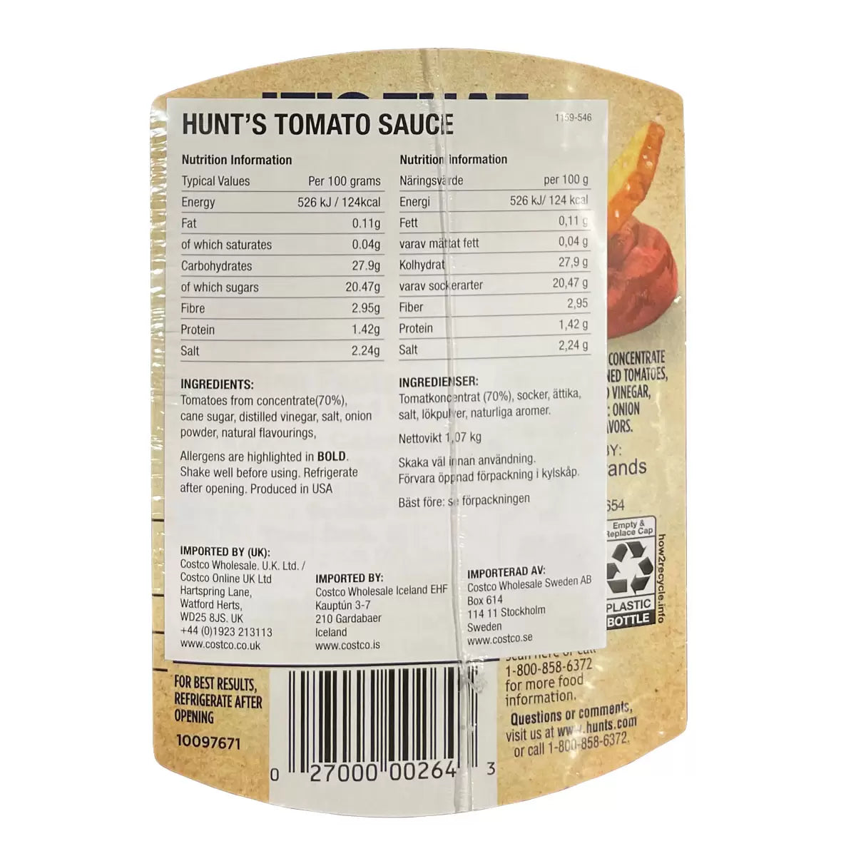 Hunt's 100% Natural Tomato Ketchup, 2 x 1.08kg - Bulkbuydirect