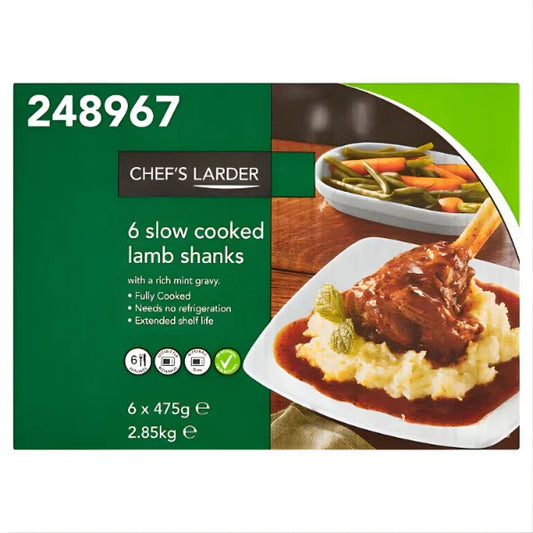 Chef's Larder Slow Cooked Lamb Shanks 6 x 475g (2.85kg) (Pack of 1) - Bulkbuydirect