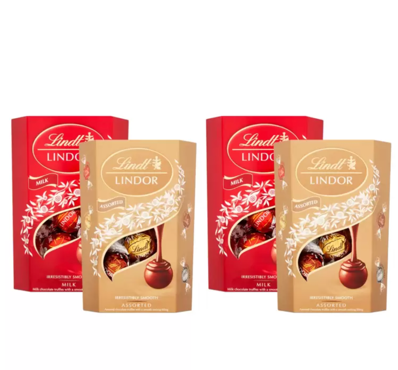 Lindt Lindor Milk Chocolate and Assorted Chocolate Truffles, 4 x 200g - Bulkbuydirect