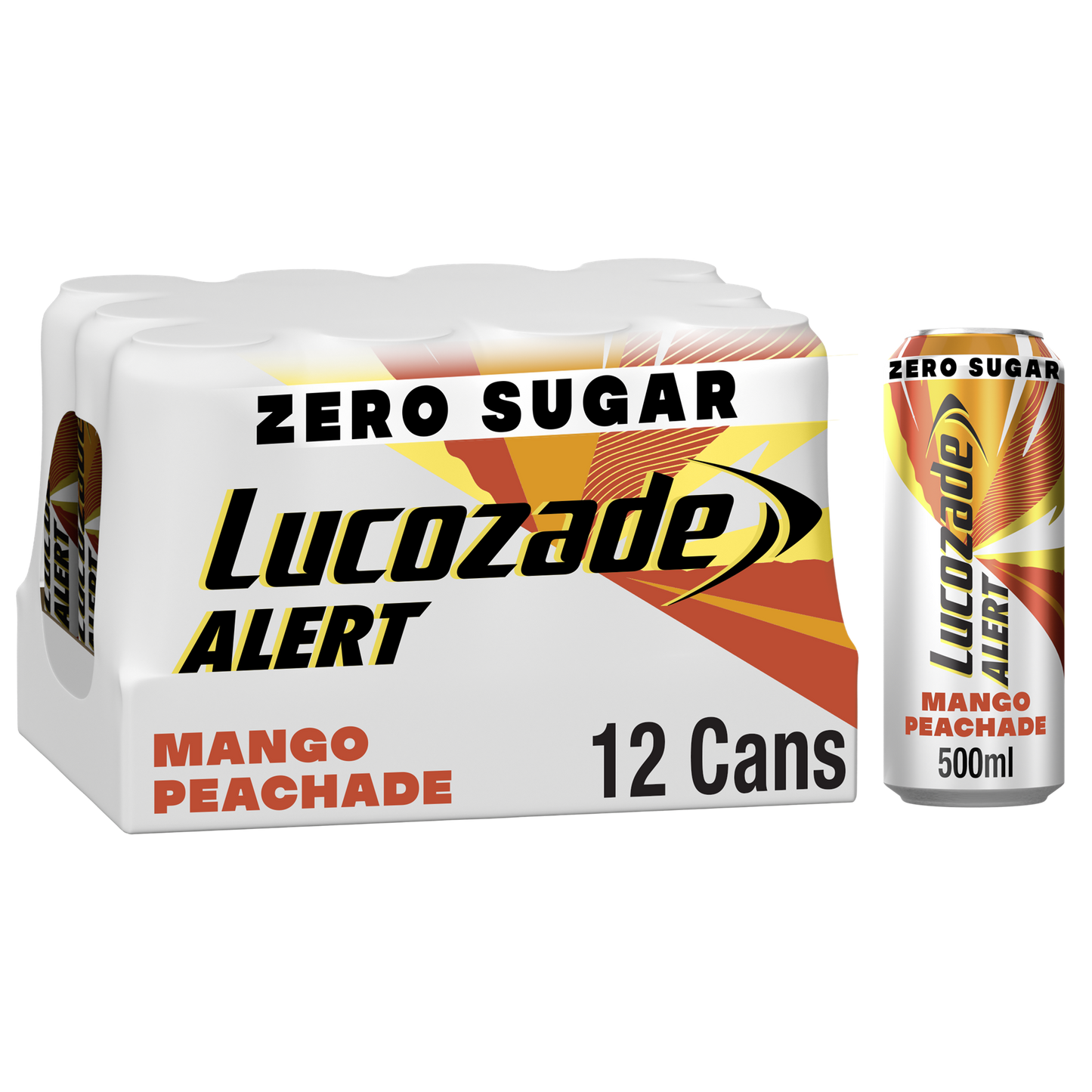 Lucozade Alert Mango Peachade, Zero Sugar, 12x500ml - Bulkbuydirect