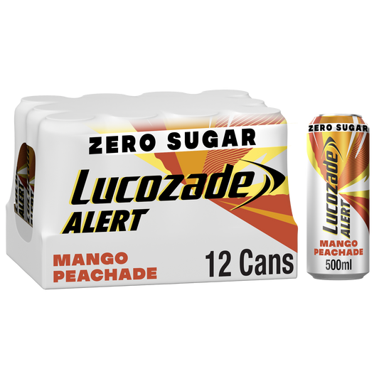 Lucozade Alert Mango Peachade, Zero Sugar, 12x500ml - Bulkbuydirect