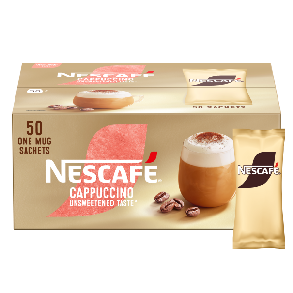 NESCAFE Cappuccino Unsweetened Taste Instant Coffee Sachets - 50 x 14.2g (Pack of 1)