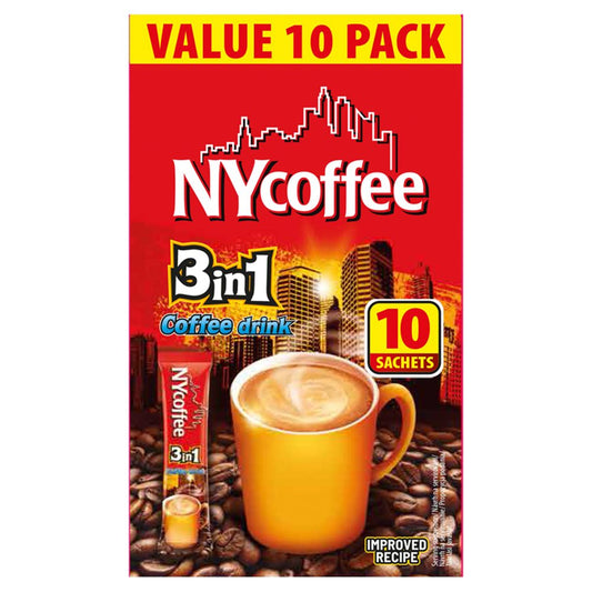 Nycoffee 3 in 1 Coffee Drink 10 x 14g (140g) (Pack of 10) - Bulkbuydirect