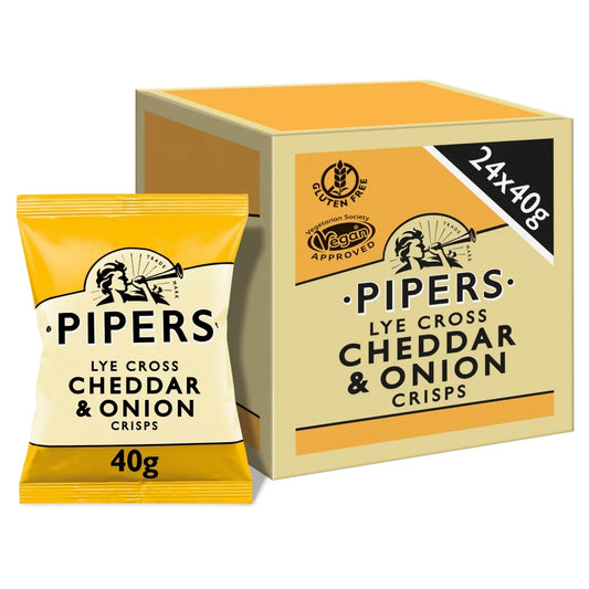 Pipers Crisps Lye Cross Cheddar & Onion 40g, Pack of 24 - Bulkbuydirect