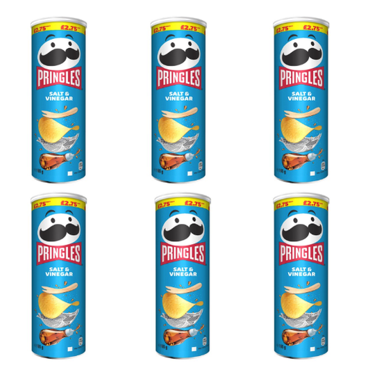Pringles Salt & Vinegar 165g, PM £2.75, Pack of 6 - Bulkbuydirect