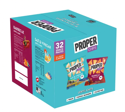 Proper Chips BBQ and Salt & Vinegar Mixed Case - 32 x 14g: Double Flavor Delight in Every Bite - Bulkbuydirect