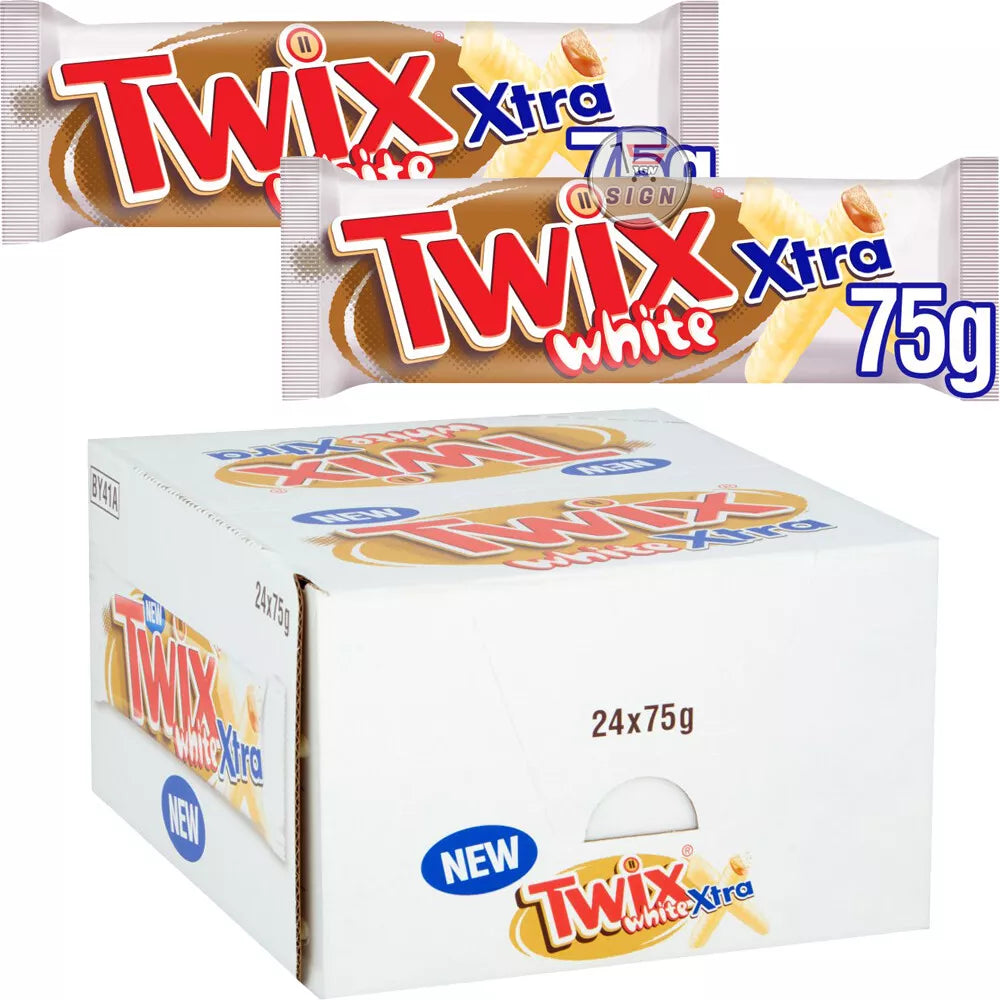 Twix Xtra White Chocolate Biscuit Twin New Bars 75g (case of 24)