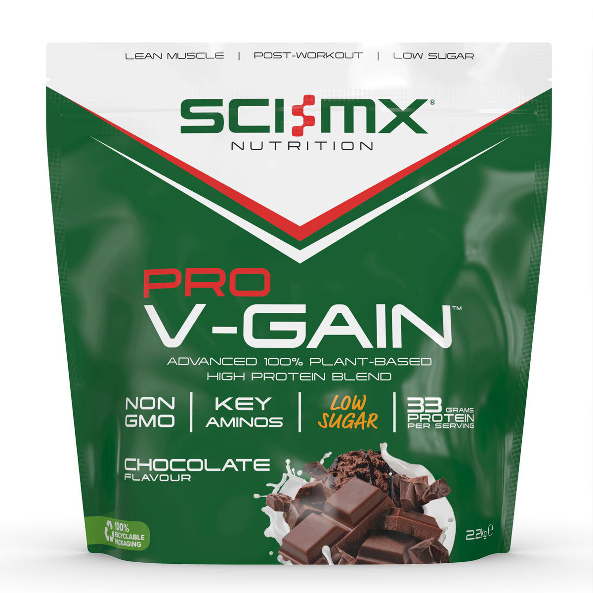 SCI-MX Nutrition Pro V-Gain Chocolate Protein Powder 2.2kg - Plant-Powered Strength and Flavour - Bulkbuydirect