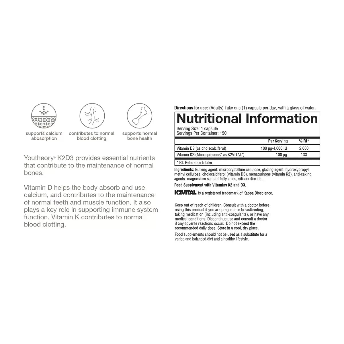 Youtheory K2D3, 150 count - Bulkbuydirect