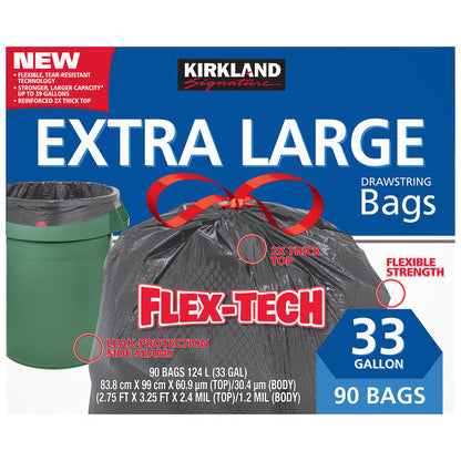 Kirkland Signature 33 Gallon Flex-Tech Bin Bags Pack of 90