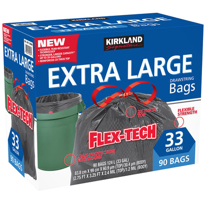 Kirkland Signature 33 Gallon Flex-Tech Bin Bags Pack of 90