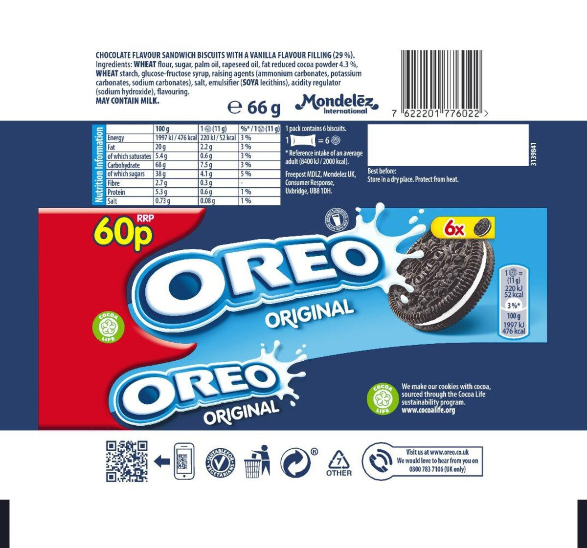 Oreo Original Sandwich Biscuit Snack Pack of 20 x 66g