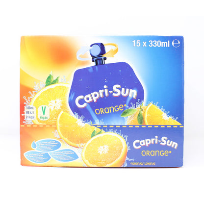 Capri-Sun Orange Juice Drink 15 x 330ml multipack box with refreshing orange flavor, available at Bulk Buy Direct.
