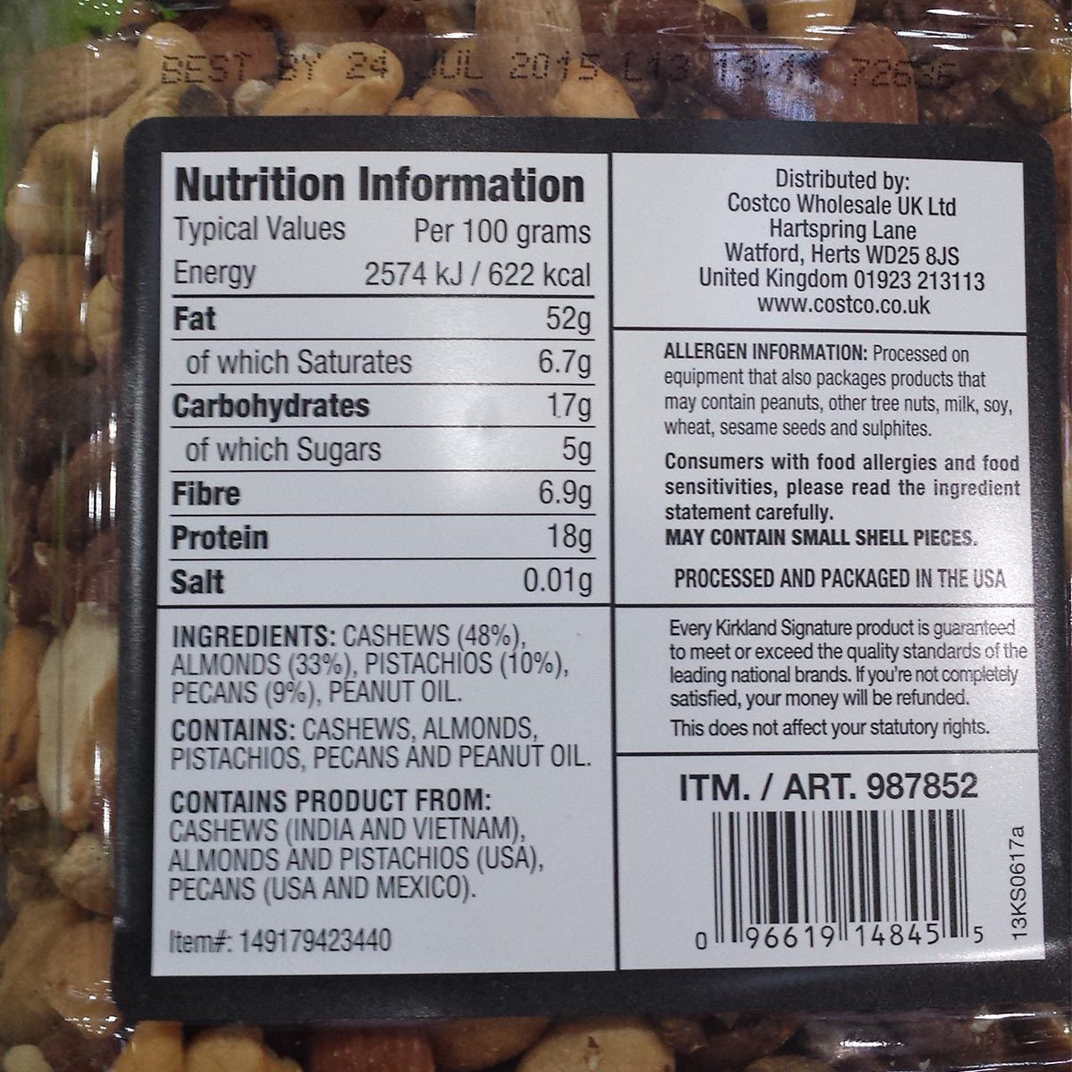 Kirkland Signature Extra Fancy Unsalted Mixed Nuts 1.13kg - Bulkbuydirect